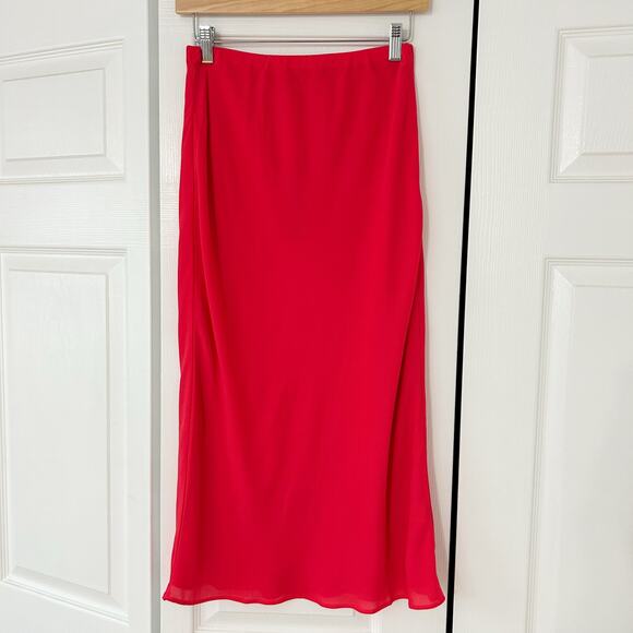 NWT REVOLVE Krisa Hot Pink/ Red Midi Skirt Size Small Satin Slip Skirt - Picture 2 of 5